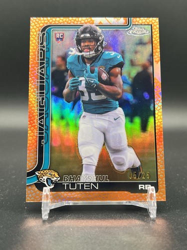 2025 Topps Chrome Football Bhayshul Tuten Football Leather Orange /25 #389