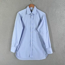 Turnbull & Asser Shirt Mens 15.5 39cm Solid Blue 3 Button Cuff Made In England