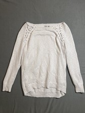Dex Women's White Lace-Up Shoulder Long Sleeve Knit Sweater Size Medium