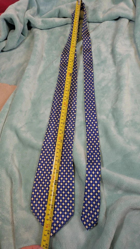 River Island Geometric Diamond Blue Yellow 100% Silk Tie Mens Formal Office - Image 4 of 4
