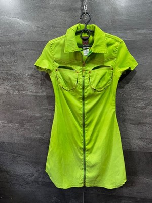 neon green denim dress Rare Iconic Jean Paul Gaultier Dress Neon Boob Deconstructed Avantgarde  Denim