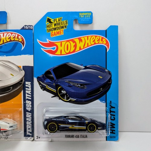 Hot Wheels Ferrari 458 Italia All Stars 2012 White HW City 2013 Blue Lot Of 2 - Picture 4 of 9