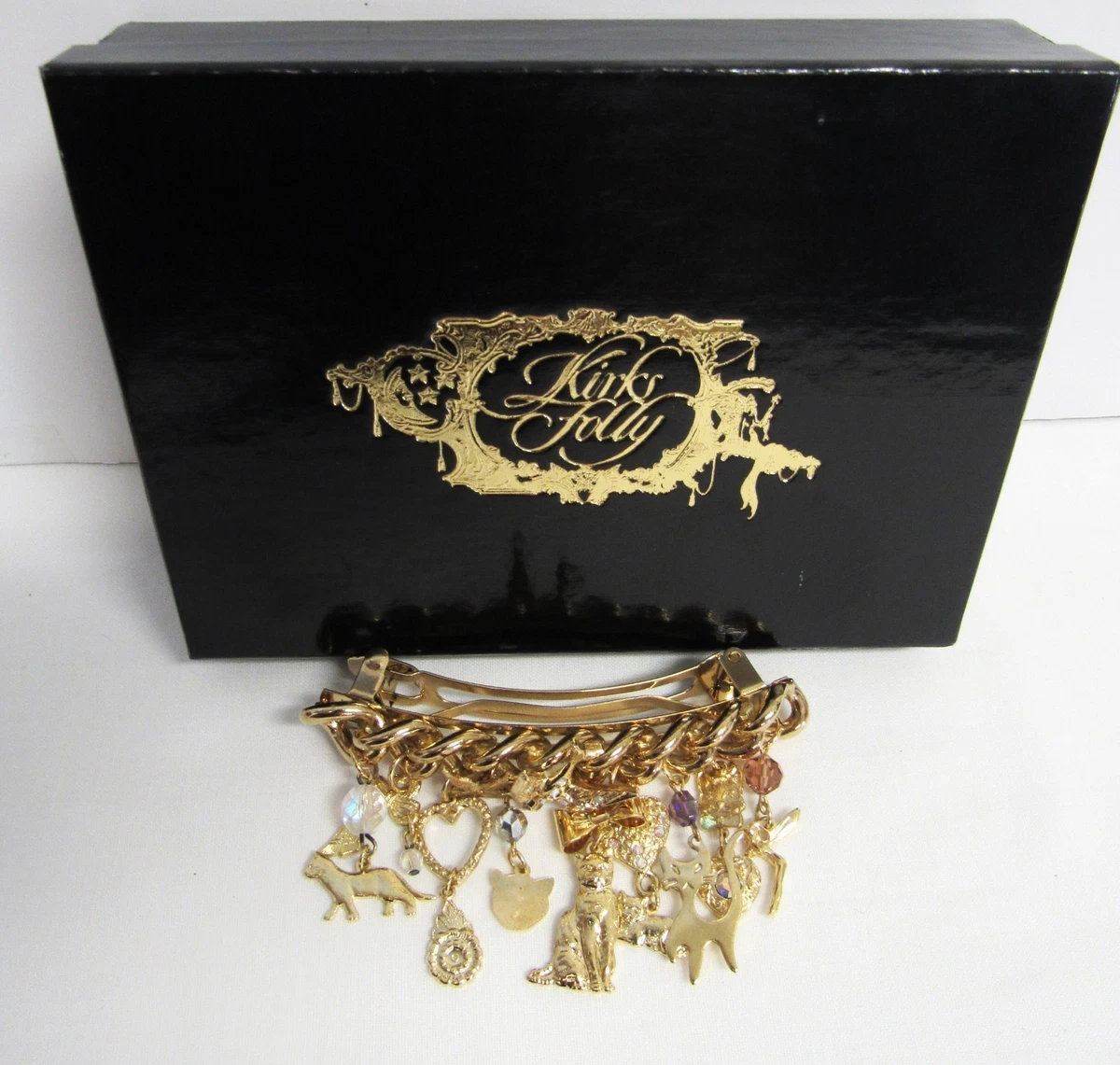 Kirk’s Folly Million Dollar Baby Barette with Charms Vintage Kirks Folly Gold Tone Angel Cherub Ornate Rhinestone  main image 2