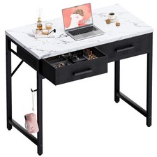 Pamray 32 Inch Small Computer Desk with 2 Drawers for Bedroom 32 inch, Marble