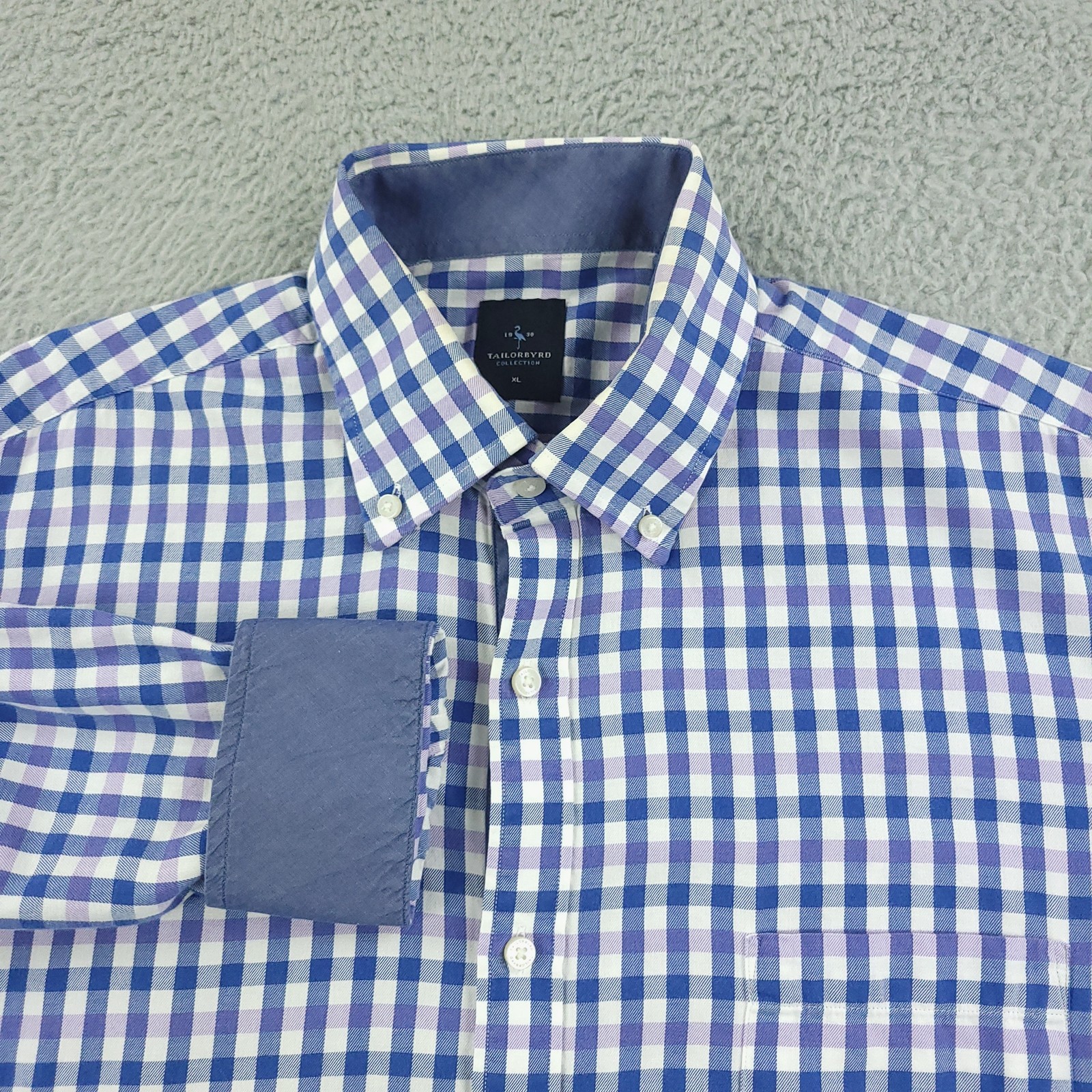 Tailorbyrd Shirt Mens XL Blue Purple Plaid Button Down Pocket Long Sleeve Cotton