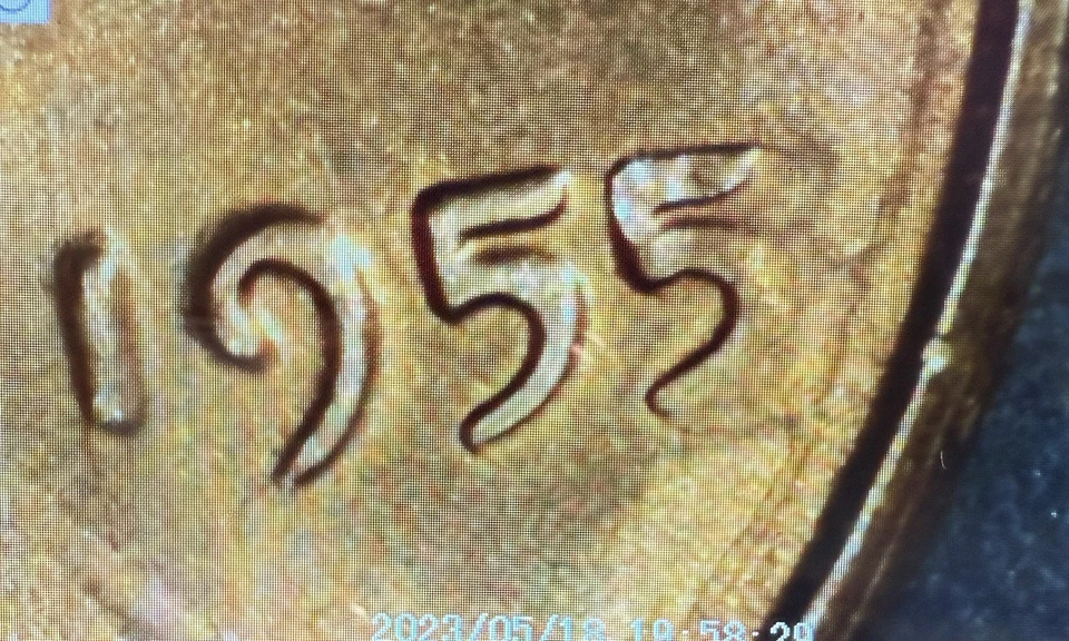 1955 LINCOLN PENNY DDO POOR MANS RED BU DIE CRACK IN HEAD DOUBLE DIE ERROR  - Image 2 of 4