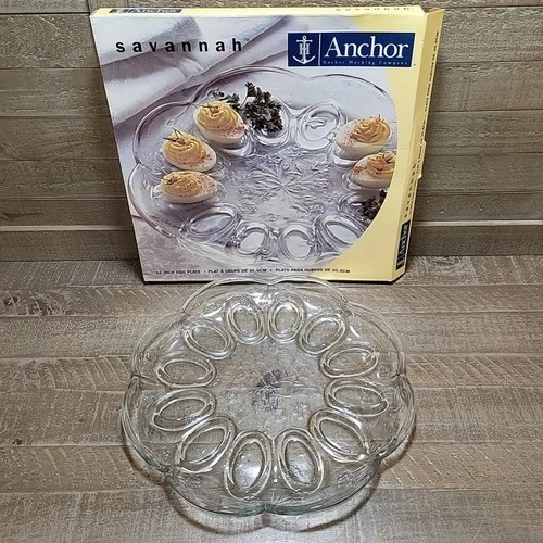 Anchor Hocking Savannah Deviled Egg Plate 12" New Open Box Vintage Y2K