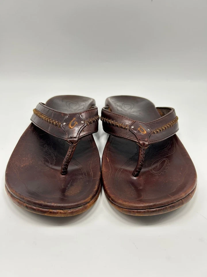 Olukai MEA OLA 高级皮革凉鞋深爪哇棕色男式 10 码 10138 码 — 第 2/4 张图片