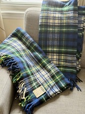 Pair of VTG Faribault Woolen Mills 100 Wool Blue Plaid Tartan Throw Blankets