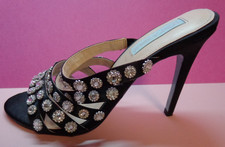 Betsy Johnson Beautiful Jovi Black Rhinestone Straps 4.5" Stiletto Shoe Sz 8M