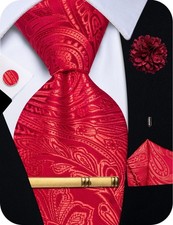 YourTies Red Tie for Men Silk Floral Necktie Pocket Square One Size,
