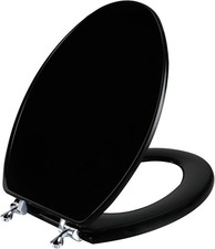Wood Toilet Seat Zinc Alloy Hinges Elongated Black