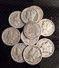 Lot of 10 Mercury Dimes 90% Silver, Circulated Mixed Dates