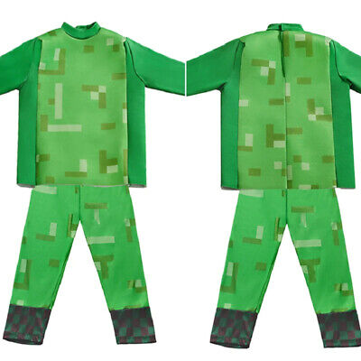 Minecraft Kids Costume Steve Creeper Cosplay Halloween Jumpsuit Mask Fancy  Dress