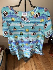 Womens Looney Tunes Scrub Top W/Side Pockets size XL VGC