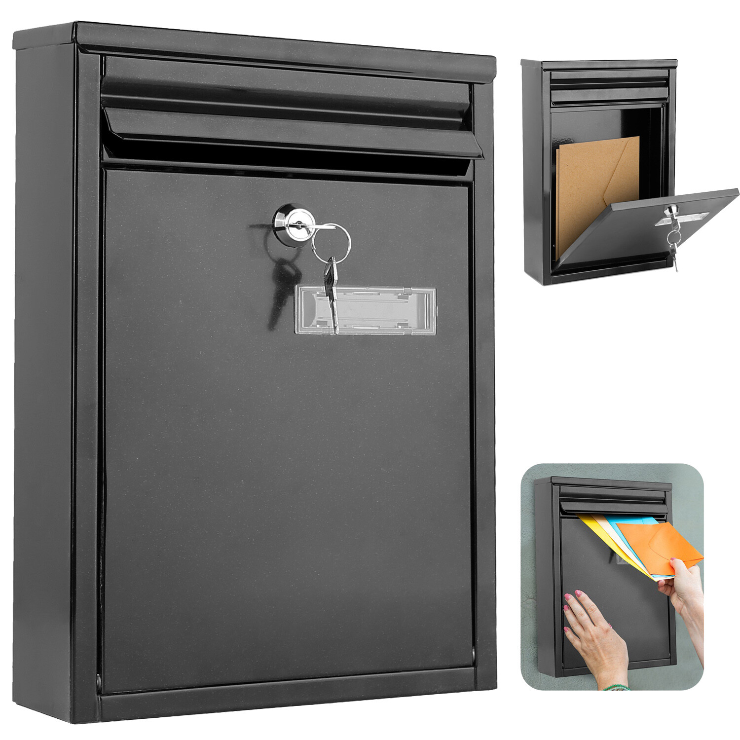 Iron Wall Mount Mailbox Letter Post Box Security Drop Box with 2 Keys