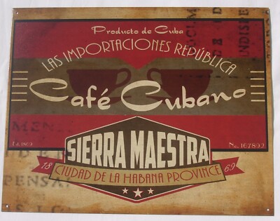 Cafe Cubano Kaffee Sierra Maestra Vintage Design Metall Werbeschild