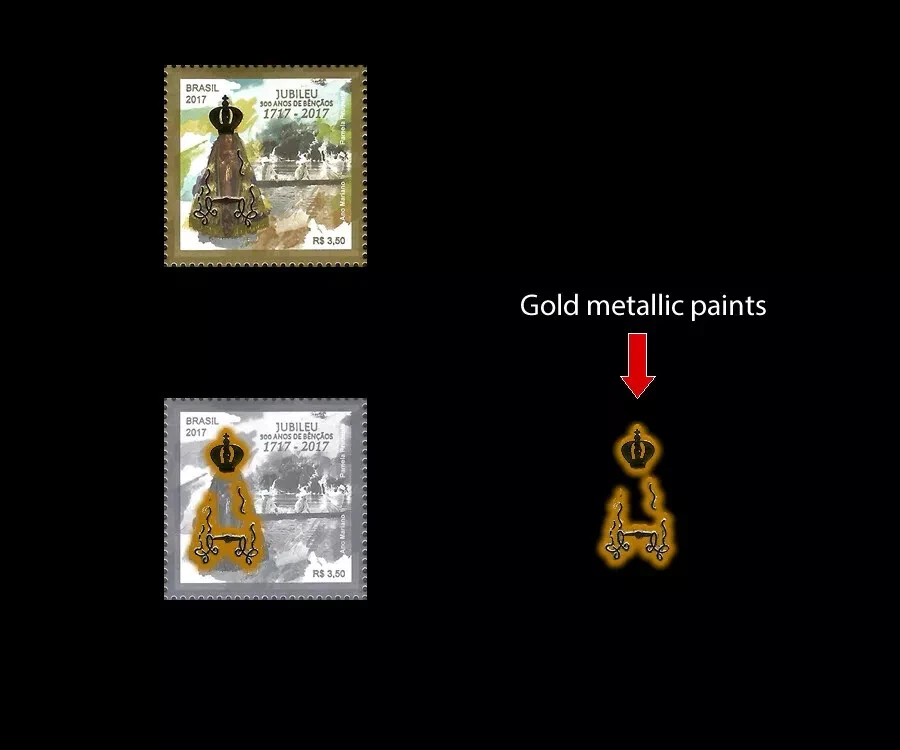 APARECIDA 300 anos Brasil 2017 ouro metálico, coroas, pesca, religião, santos - Imagem 3 de 3