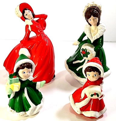 Vintage Ceramic Handpainted Holiday Christmas Figures Sisters Set of 4 **READ!