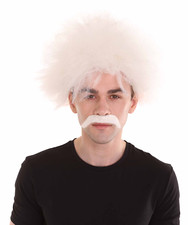 White Afro Wig Mustache Cosplay Mad Scientist Halloween Party Fancy Dress HM-368