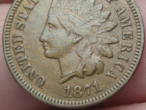 1871 Indian Head Cent Penny- VF/XF Details, Bold N