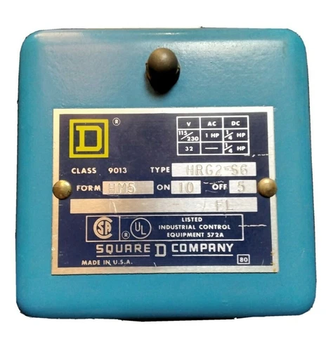 SQUARE D 9013 HRG2-S6 PRESSURE SWITCH  on at 10psi off at 5 psi