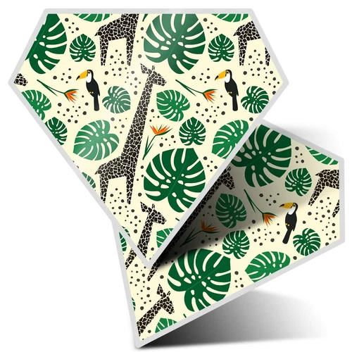 2 x Diamond Stickers 10 cm  - Tropical Giraffe Toucan Jungle  #14471