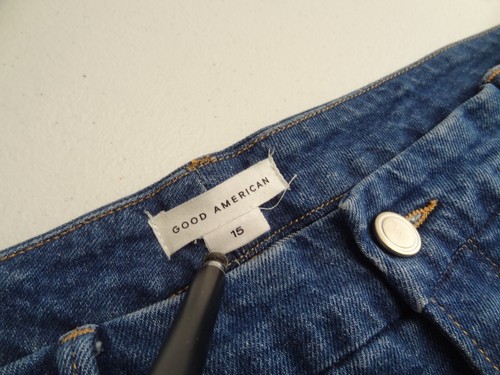 Good American 15x27 Curve High Waist Raw Frayed Hem Crop Stretch Indigo GCST144T - Picture 4 of 13