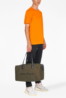 New Salvatore Ferragamo Men Firenze Embossed Duffel Bag Luggage 