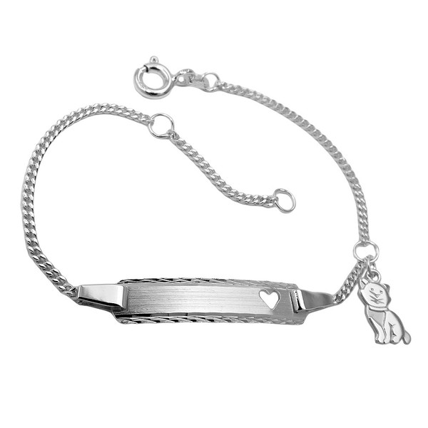Echt Silber 925 Baby Taufe Ident Armband Mit Katze Und Herz Gravur Name Datum-image