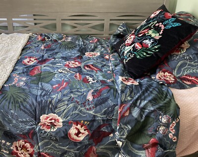 IKEA FILODENDRON Duvet Cover Sham Velvet Pillow Art Nouveau Blue TWIN  Bedding