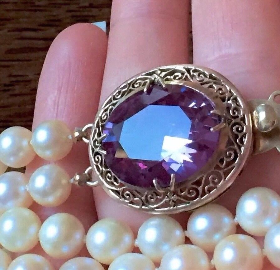 Large 17Ct Color Change Sapphire 14K Akoya pearl … - image 3