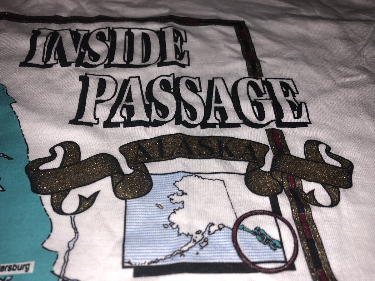 Vintage Inside Passage Alaska Map Route White XL T Shirt | eBay