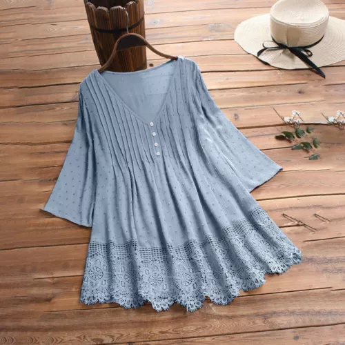 Plus Size 20-28 Womens Lace Tunic Tops Ladies V Neck Baggy Casual T Shirt Blouse - Picture 29 of 30