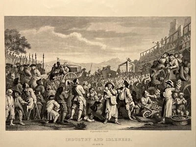 Industry And Idleness 1860 Stich RAR William Hogarth Antik Stahlstich ENGRAVING - Bild 1 von 4