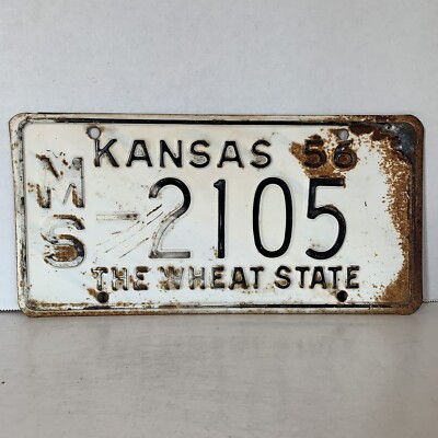 1956 Kansas License Plate 2105 Marshall County MS Collector Man Cave Garage