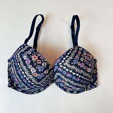 NWOT Victoria's Secret PINK Bra 32DD Wear Everywhere Super Push Up Blue Floral