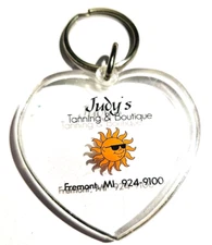 Vintage JUDYs Tanning and Boutique Clear Heart Shaped Keychain Fremont MI