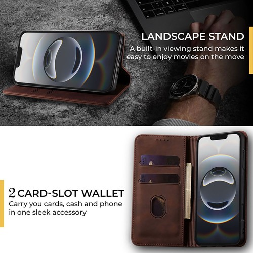 Funda protectora de pantalla con soporte de cuero para iPhone 16 Pro Max/Plus/16e - Imagen 34 de 42