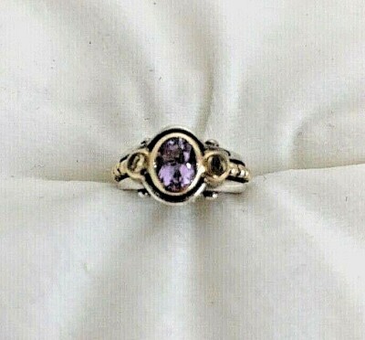 Sterling Silver .925 & 14kt Gold Oval Amethyst & Citrine Cabochons Sides Size 7