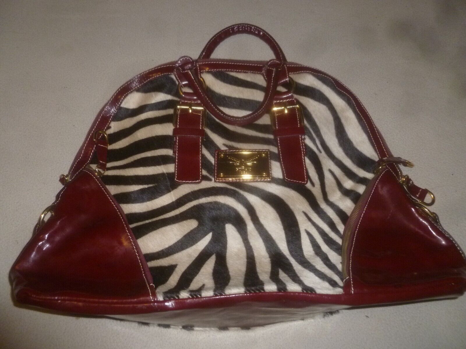 GUIA'S 1964 ANIMAL PRINT WHITE BLACK RED PURSE SHOULDER BAG TOTE PATENT  LEATHER