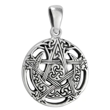 Sterling Silver Small Moon Pentacle Pendant - Wicca Pagan Pentagram Dryad Design
