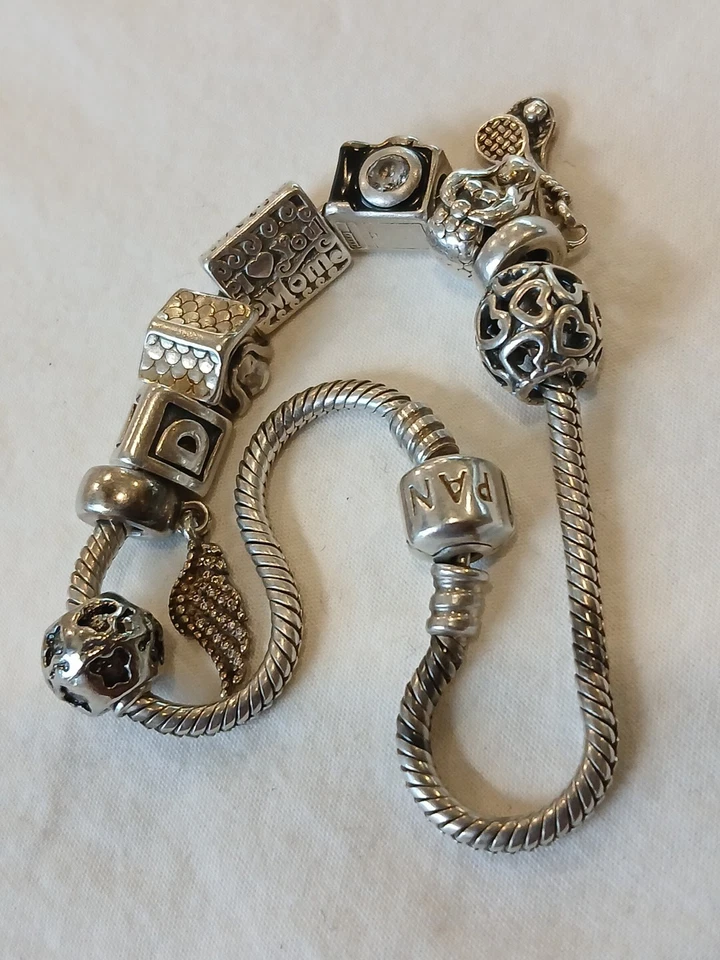 DE COLECCIÓN Pandora 925 Plata Dije Pulsera Con 8 Dijes Pandora y 1 Dije Zable Foto 2 de 4