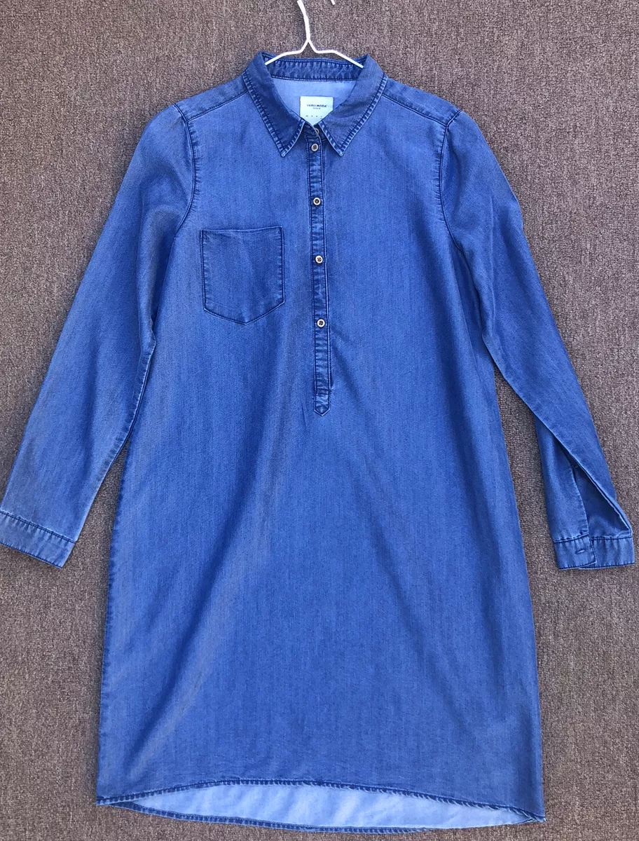 Vero denim chambray dress size large long sleeve knee length Lyocell | eBay