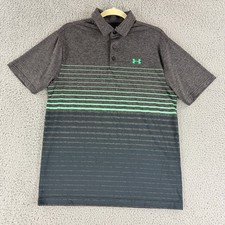 Under Armour The Playoff Polo Shirt Mens Medium Gray Striped Short Sleeve Golf
