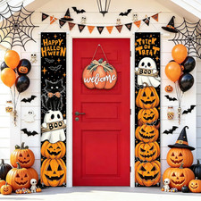 2 Pack Ghost Pumpkin Hallowee Porch Decor Door Banners Trick or Treat Happy Hall