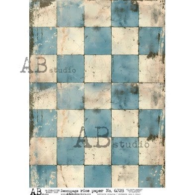 Blue & Ivory Checks | A4 Rice Paper | Paper for Decoupage | AB Studios