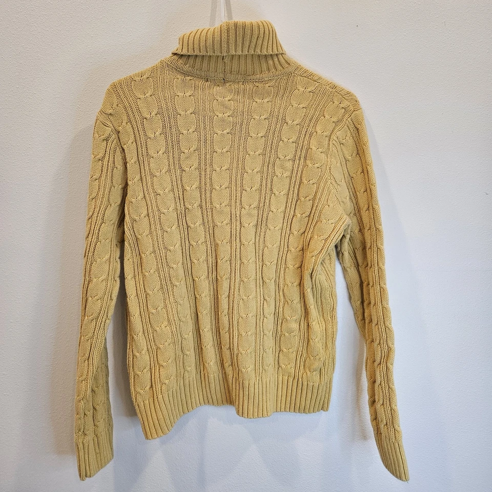 Pria Yellow Fisherman Cable Knit Long Sleeve Turtleneck Sweater Sz L CabinCore - Image 3 of 4