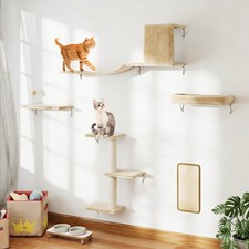 Cat Wall Shelves Set, 5-Piece Wall Mounted Cat Furniture Beige 