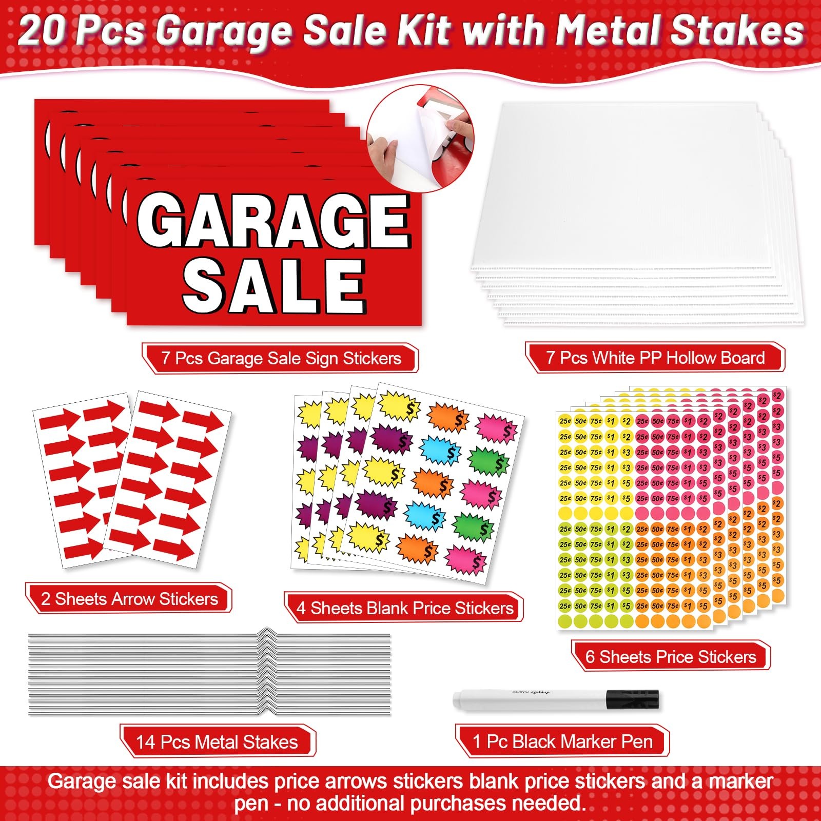 как выглядит 20 Pcs Garage Sale Signs Kit - 17x13 Inch Sign inches, Red фото